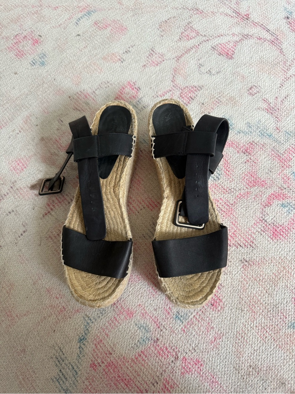 Vince Black Leather Espadrille Sandals